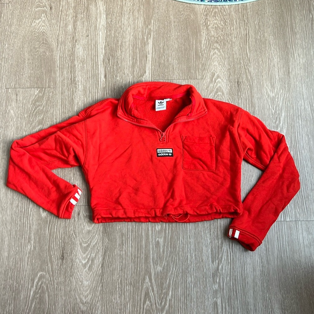 Adidas red cropped sweatshirt — lightweight